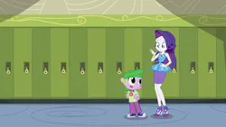 Size: 1366x768 | Tagged: safe, artist:epiclyawesomeprussia, artist:ilaria122, artist:knightwolf09, artist:starlightglimmerluvr, derpibooru import, rarity, spike, spike the regular dog, dog, equestria girls, equestria girls series, abomination, canterlot high, equestria girls-ified, female, geode of shielding, hallway, human spike, implied transformation, lockers, magical geodes, male, shipping, sparity, story included, straight, what has science done, you didn't stop to ask if you should