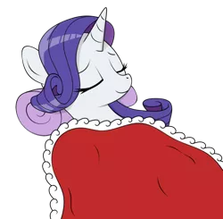 Size: 842x826 | Tagged: safe, artist:kirr12, derpibooru import, rarity, pony, unicorn, blanket, cute, eyelashes, eyes closed, female, nap, pillow, satisfied, simple background, solo, transparent background