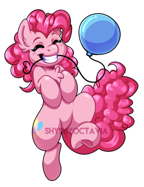 Size: 2851x3693 | Tagged: safe, artist:shyshyoctavia, derpibooru import, pinkie pie, earth pony, pony, balloon, chest fluff, cute, diapinkes, eyes closed, female, grin, mare, simple background, smiling, solo, transparent background, watermark