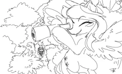 Size: 2020x1234 | Tagged: safe, artist:prismspark, derpibooru import, big macintosh, fluttershy, adventure, female, fluttermac, male, monochrome, ms paint, perspective, shipping, sketch, straight, telescope