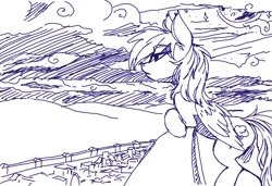 Size: 1206x825 | Tagged: artist:prismspark, balcony, city, cityscape, derpibooru import, monochrome, moonlight, ms paint, night, rainbow dash, safe, sketch, solo