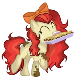 Size: 1024x1028 | Tagged: safe, artist:mintoria, derpibooru import, oc, oc:sweetie pie, earth pony, pony, female, food, lasagna, mare, mouth hold, pasta, simple background, solo, transparent background