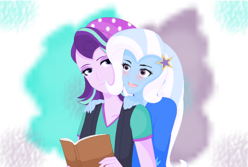 Size: 900x606 | Tagged: safe, artist:felixaimeegarcia, derpibooru import, starlight glimmer, trixie, equestria girls, female, lesbian, shipping, simple background, startrix, transparent background