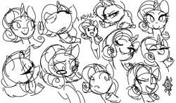 Size: 1193x698 | Tagged: artist:prismspark, derpibooru import, expressions, monochrome, ms paint, practice sketch, rarity, safe