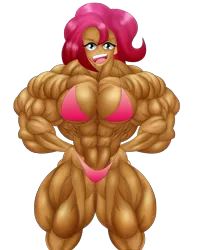 Size: 2000x2443 | Tagged: abs, artist:siegfried129, biceps, bikini, breasts, clothes, derpibooru import, female, fetish, human, humanized, muscle fetish, muscles, open mouth, overdeveloped muscles, pinkie pie, pinkie pump, simple background, solo, solo female, suggestive, swimsuit, thigh highs, transparent background