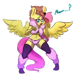 Size: 1000x1000 | Tagged: suggestive, artist:xxmarkingxx, derpibooru import, fluttershy, anthro, sheep, wolf, adorasexy, belly button, big ears, breasts, busty fluttershy, clothes, costume, cute, female, fingernails, leg warmers, mare, panties, pink underwear, rawr, sexy, simple background, solo, solo female, stockings, thigh highs, transparent background, underass, underboob, underwear, wolf in sheeps clothing