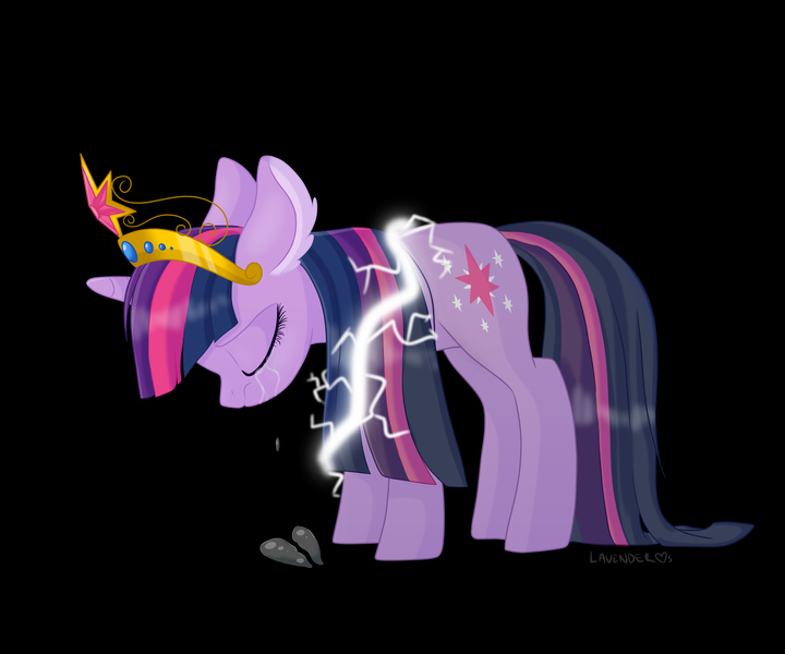 Size: 6000x5000 | Tagged: safe, artist:lavenderheartsmlp, derpibooru import, twilight sparkle, pony, unicorn, the return of harmony, absurd resolution, big crown thingy, black background, crying, element of magic, female, jewelry, mare, regalia, scene interpretation, simple background, solo