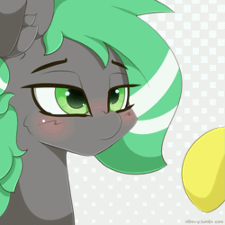 Size: 1111x1111 | Tagged: safe, artist:n0nnny, derpibooru import, oc, oc:minty strip, oc:mixi creamstar, unofficial characters only, pony, :t, abstract background, animated, blushing, boop, cheek fluff, cute, ear fluff, eye shimmer, frame by frame, gif, hnnng, hooves, male, n0nnny's boops, nose wrinkle, ocbetes, offscreen character, scrunchy face, smiling, solo focus, stallion, weh