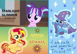 Size: 2000x1414 | Tagged: safe, artist:katya, derpibooru import, starlight glimmer, sunset shimmer, trixie, pony, unicorn, cute, daaaaaaaaaaaw, female, filly, filly starlight glimmer, filly sunset shimmer, filly trixie, happy, magical trio, open mouth, smiling, trio, younger