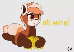 Size: 3508x2481 | Tagged: safe, artist:expression2, derpibooru import, oc, oc:pandy cyoot, unofficial characters only, original species, red panda pony, food, french fries, gray background, simple background, solo, tongue out