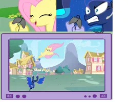 Size: 1280x1024 | Tagged: angry, derpibooru import, exploitable meme, fluttershy, gamer luna, gamer meme, gamershy, happy, meme, obligatory pony, princess luna, safe, this will not end well, tv meme