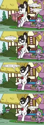 Size: 2893x8156 | Tagged: artist:pony4koma, blushing, camera, camouflage, derpibooru import, glasses, hair bun, implied lesbian, paparazzi, photo finish, ponyville, pose, raven, ravenspike, safe, sexy, shopping, spike