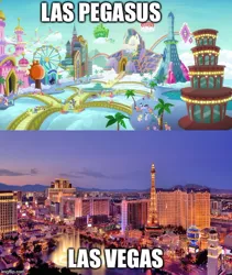 Size: 500x593 | Tagged: city, comparison, derpibooru import, eiffel tower, image macro, las pegasus, las vegas, meme, safe, skyline, viva las pegasus