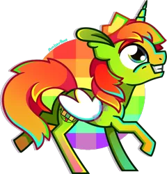 Size: 1140x1186 | Tagged: safe, artist:amberpone, derpibooru import, oc, oc:citrus, oc:citrus papyrus, unofficial characters only, pony, unicorn, blue eyes, colorful, contest prize, crown, cutie mark, digital art, eyebrows, fullbody, green fur, green pony, happy, horn, jewelry, lighting, lineart, looking up, male, mane, orange hair, original character do not steal, paint tool sai, rainbow, red hair, regalia, shading, simple background, smiling, stallion, transparent background, trotting