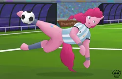 Size: 4265x2760 | Tagged: safe, artist:mighty-muffins, derpibooru import, pinkie pie, pony, argentina, ball, bench, clothes, cutie mark, female, football, jersey, logo, soccer field, solo, sports, stadium, world cup, wrist tape