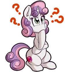 Size: 512x512 | Tagged: safe, artist:anibaruthecat, derpibooru import, sweetie belle, pony, unicorn, cute, cutie mark, diasweetes, explicit source, female, filly, question mark, simple background, solo, the cmc's cutie marks, thinking, transparent background