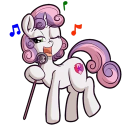 Size: 512x512 | Tagged: safe, artist:anibaruthecat, derpibooru import, sweetie belle, pony, unicorn, cute, cutie mark, diasweetes, explicit source, female, filly, microphone, one eye closed, open mouth, simple background, singing, solo, the cmc's cutie marks, transparent background, wink