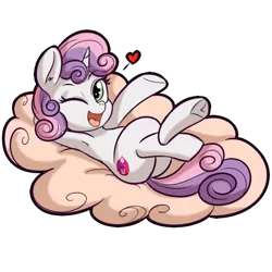 Size: 512x512 | Tagged: safe, artist:anibaruthecat, derpibooru import, sweetie belle, pony, unicorn, armpits, cloud, cute, cutie mark, diasweetes, explicit source, female, filly, floating heart, heart, hush now quiet now, one eye closed, open mouth, simple background, solo, the cmc's cutie marks, transparent background, wink