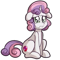 Size: 512x512 | Tagged: safe, artist:anibaruthecat, derpibooru import, sweetie belle, pony, unicorn, crying, cute, cutie mark, diasweetes, explicit source, female, filly, floppy ears, sad, simple background, sitting, solo, teary eyes, the cmc's cutie marks, three quarter view, transparent background, wavy mouth