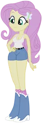 Size: 2039x6000 | Tagged: suggestive, derpibooru import, edit, edited screencap, screencap, fluttershy, equestria girls, perfect day for fun, boots, breast edit, breasts, busty fluttershy, cleavage, clothes, female, hand on hip, shoes, shorts, simple background, solo, tanktop, transparent background