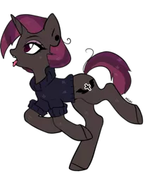 Size: 746x864 | Tagged: safe, artist:miioko, artist:your-cup, derpibooru import, oc, oc:dark nebula, unofficial characters only, pony, unicorn, icey-verse, base used, clothes, ear piercing, earring, eyeshadow, female, jewelry, magical lesbian spawn, makeup, mare, next generation, offspring, parent:moondancer, parent:oc:nocturne scroll, parents:canon x oc, parents:moonscroll, piercing, simple background, solo, sweater, tongue out, tongue piercing, transparent background