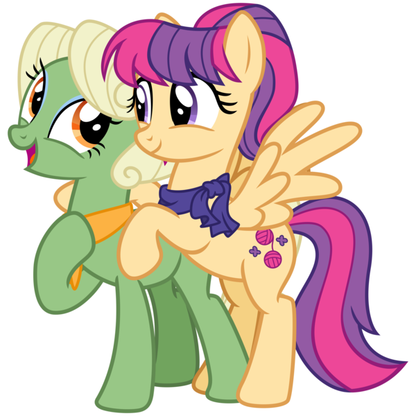 Size: 3200x3200 | Tagged: safe, artist:cheezedoodle96, derpibooru import, idw, aunt holiday, auntie lofty, earth pony, pegasus, pony, ponyville mysteries, spoiler:comic, spoiler:comicponyvillemysteries3, .svg available, alternate design, clothes, couple, eye contact, female, hoof on chest, hug, idw showified, lesbian, lofty day, looking at each other, mare, rearing, scarf, shipping, simple background, spread wings, svg, transparent background, vector, wings