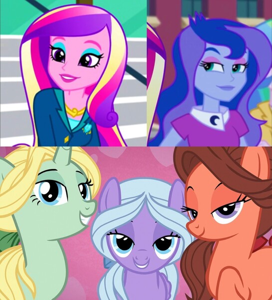 Size: 1366x1503 | Tagged: safe, derpibooru import, edit, edited screencap, screencap, dear darling, fond feather, princess cadance, princess luna, swoon song, equestria girls, friendship games, hard to say anything, bimbettes, dean cadance, vice principal luna