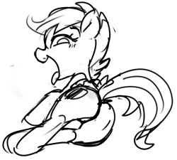 Size: 877x790 | Tagged: suggestive, artist:baigak, derpibooru import, scootaloo, pegasus, pony, female, filly, implied foalcon, looking back, lying down, monochrome, open mouth, plot, solo, solo female, tongue out