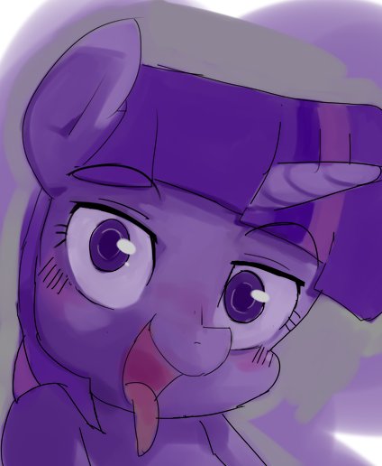 Size: 424x516 | Tagged: suggestive, artist:baigak, derpibooru import, twilight sparkle, pony, unicorn, blushing, female, looking at you, mare, open mouth, solo, solo female, tongue out