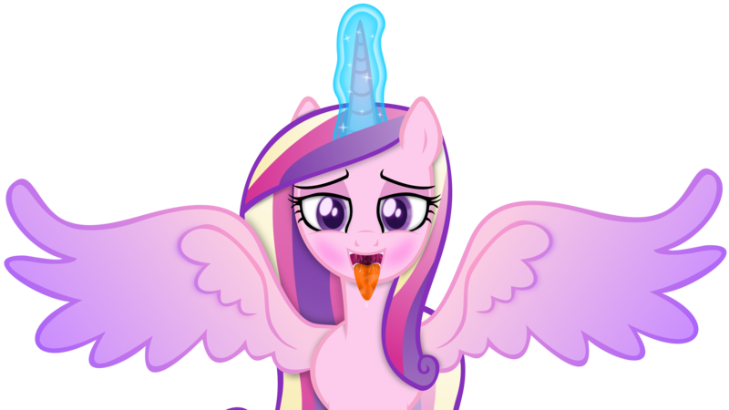 Size: 8320x4680 | Tagged: suggestive, artist:emu34b, derpibooru import, princess cadance, alicorn, absurd resolution, ahegao, bedroom eyes, blushing, drool, drool string, female, looking at you, magic, magic aura, mare, mawshot, missing accessory, open mouth, princess cadance is always horny, simple background, solo, spread wings, tongue out, transparent background, vector, wingboner, wings