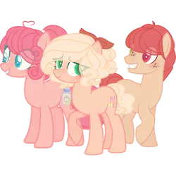 Size: 1000x1000 | Tagged: safe, artist:robbieierubino, derpibooru import, oc, oc:apple marmalade, oc:apple sweets, oc:bright apple, unofficial characters only, earth pony, pony, colored pupils, female, magical lesbian spawn, male, mare, offspring, parent:applejack, parent:pinkie pie, parents:applepie, simple background, stallion, transparent background