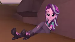 Size: 1920x1080 | Tagged: safe, artist:razethebeast, derpibooru import, starlight glimmer, equestria girls, mirror magic, spoiler:eqg specials, 3d, beanie, boots, clothes, hat, high heel boots, legs, looking at you, shirt, shoes, sitting, solo, source filmmaker, vest