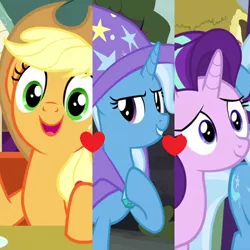 Size: 500x500 | Tagged: safe, derpibooru import, edit, applejack, starlight glimmer, trixie, applestartrix, female, lesbian, love triangle, shipping, shipping domino, startrix, tripplejack