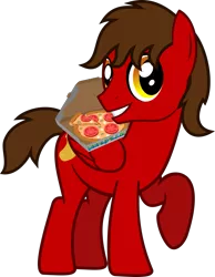 Size: 948x1225 | Tagged: safe, artist:lightningbolt, derpibooru import, oc, oc:chip, unofficial characters only, pegasus, pony, .svg available, carrying, flower, folded wings, food, grin, hair over one eye, looking at you, male, mushroom, pizza, pizza box, raised hoof, short tail, simple background, smiling, solo, stallion, svg, tomato, transparent background, vector