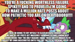 Size: 1280x720 | Tagged: abuse, angry, bait and switch, deceptive thumbnail, derpibooru import, downvote bait, edit, edited screencap, editor:useraccount, excessive exclamation marks, garble, go to sleep garble, hate, image macro, meme, rainbow dash, safe, screencap, shadow play, spike, spikeabuse, vulgar