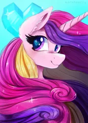 Size: 3000x4200 | Tagged: safe, artist:skylacuna, derpibooru import, princess cadance, alicorn, pony, art trade, beautiful, bust, female, heart eyes, looking at you, mare, regal, smiling, solo, wingding eyes