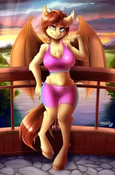 Size: 3990x6100 | Tagged: safe, artist:sparklyon3, derpibooru import, oc, oc:silver veil, unofficial characters only, anthro, bat pony, unguligrade anthro, clothes, commission, rcf community, solo, tight clothing, unshorn fetlocks