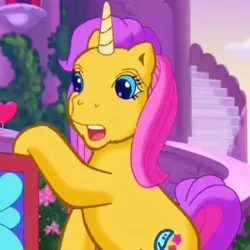 Size: 911x911 | Tagged: cropped, crystal princess, crystal princess: the runaway rainbow, derpibooru import, edit, edited screencap, g3, rise-a-shine, safe, screencap, solo, the runaway rainbow