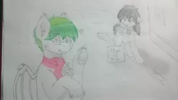 Size: 3840x2160 | Tagged: safe, artist:skipper arias, derpibooru import, oc, oc:silver sanction, oc:skipper dust, bat pony, bat pony oc, green eyes, original character do not steal, sketch, traditional art, wat, white