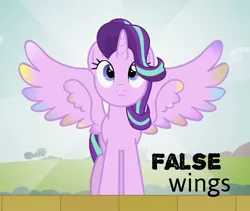 Size: 568x479 | Tagged: safe, artist:forgalorga, derpibooru import, edit, editor:alelovescool, starlight glimmer, alicorn, alicornified, cute, false, my little pony, race swap, solo, starlicorn, wings, xk-class end-of-the-world scenario, youtube link