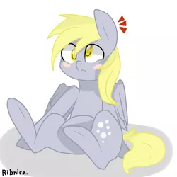 Size: 850x850 | Tagged: safe, artist:kilka-chan-yana, derpibooru import, derpy hooves, pegasus, pony, blushing, confused, scrunchy face, solo