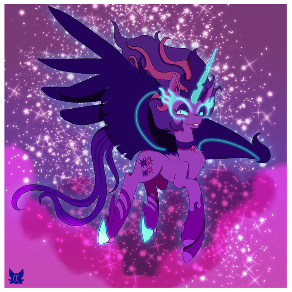 Size: 3000x3000 | Tagged: safe, artist:cckittycreative, derpibooru import, sci-twi, twilight sparkle, ponified, alicorn, pony, equestria girls ponified, female, looking at you, mare, midnight sparkle, smiling, solo, stars