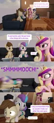 Size: 1920x4320 | Tagged: 3d, artist:red4567, book, clothes, comic, couch, derpibooru import, female, glomp, kissing, male, pounce, pound cake, poundflurry, princess cadance, princess flurry heart, safe, shining armor, shipping, shorts, source filmmaker, straight