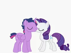 Size: 1024x768 | Tagged: safe, artist:turnaboutart, derpibooru import, rarity, twilight sparkle, twilight sparkle (alicorn), alicorn, unicorn, base used, dusk shine, female, half r63 shipping, kissing, male, prince dusk, rarilight, rarishine, rule 63, shipping, straight