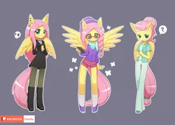 Size: 1407x1000 | Tagged: alternate hairstyle, anthro, artist:howxu, blushing, boots, cute, derpibooru import, fake it 'til you make it, female, fluttergoth, fluttershy, high heels, hipstershy, looking at you, mobile phone, phone, safe, severeshy, shoes, shyabetes, simple background, smartphone, smiling, unguligrade anthro