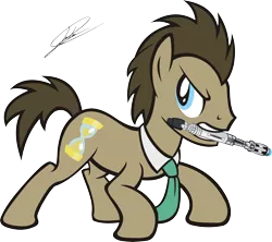 Size: 5062x4496 | Tagged: safe, artist:dsonic720, artist:icey-wicey-1517, color edit, derpibooru import, edit, doctor whooves, time turner, earth pony, pony, absurd resolution, colored, doctor who, male, mouth hold, necktie, simple background, solo, sonic screwdriver, stallion, transparent background