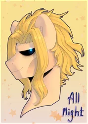 Size: 795x1119 | Tagged: safe, artist:tigra0118, derpibooru import, ponified, pony, all might, anime, bnha, bust, male, my hero academia, my little pony, portrait, quirked pony, small might, solo, true form