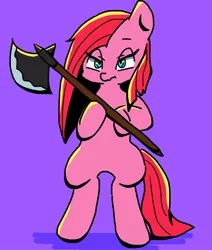 Size: 640x754 | Tagged: safe, artist:asg, derpibooru import, pinkie pie, earth pony, pony, axe, female, mare, pinkamena diane pie, simple background, solo, weapon