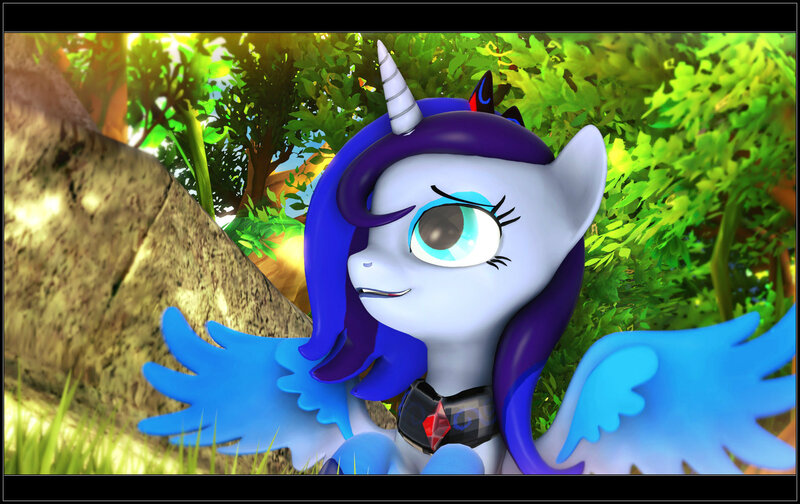 Size: 1920x1210 | Tagged: safe, artist:skilm, derpibooru import, oc, oc:nightblood eclipse, unofficial characters only, alicorn, pony, 3d, alicorn oc, cute, female, forest, present, princess, relaxed, scenebuild, solo, source filmmaker, tree