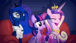 Size: 1920x1080 | Tagged: safe, artist:2snacks, derpibooru import, princess cadance, princess luna, twilight sparkle, twilight sparkle (alicorn), alicorn, two best sisters play, :o, angry video game nerd, animated, controller, couch, gif, glasses, image, oooooh, open mouth, reaction, reaction image, shadow the hedgehog, sonic the hedgehog, sonic the hedgehog (series), two best friends play, video game